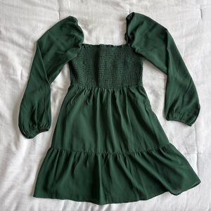 Abercrombie & Fitch Green Mini Ruffle Long Sleeve Dress